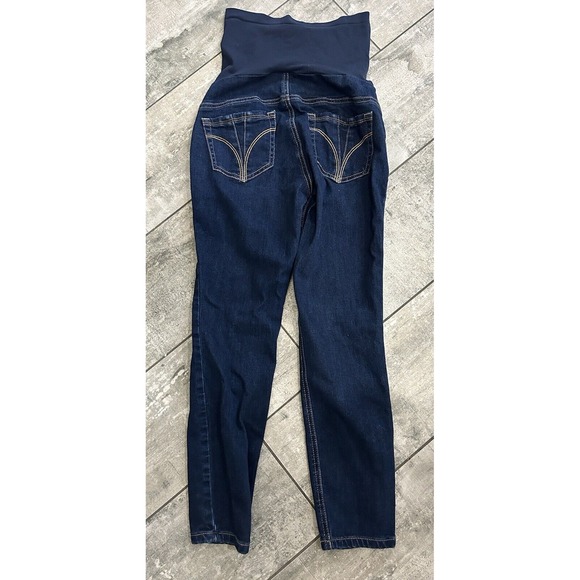 Indigo Blue Motherhood Maternity Jeans Size S Denim Dark Wash Belly Band Skinny - Picture 2 of 5